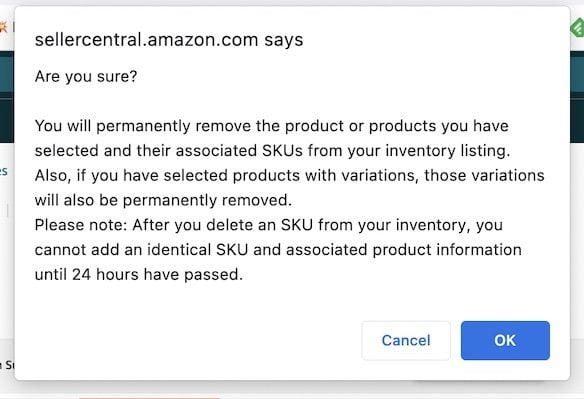 delete listing before submitting an Amazon redrive