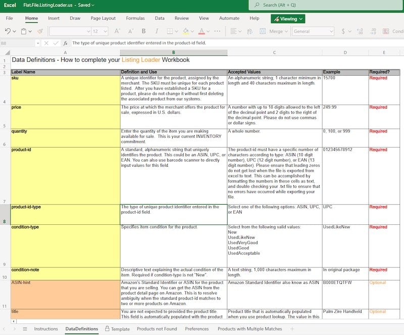 4. How the listing loader excel file looks