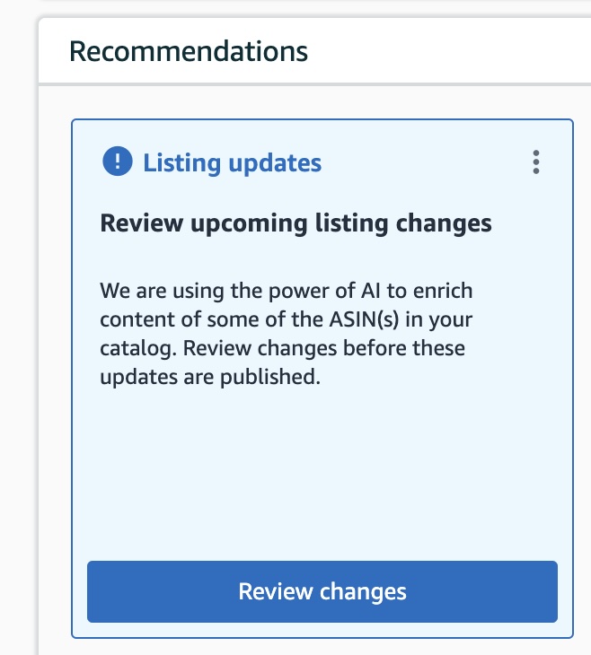 Amazon AI listing suggestions and recommendations