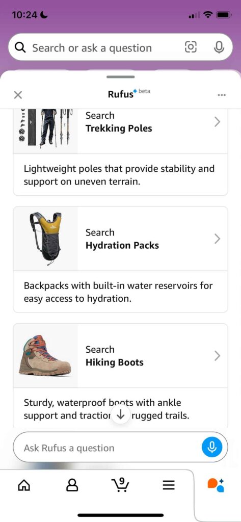 More product recommendations based on question "I'm going on a hike soon. What should I get?"