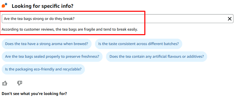 Examples of Rufus answer that may affect sales negatively