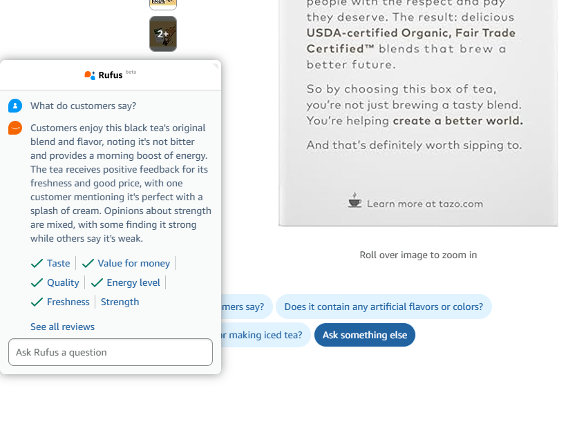Amazon's Rufus will summarize customer reviews and highlight the pros of the product
