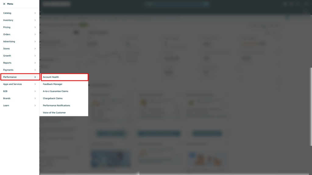 How to open Amazon Account Health Dashboard