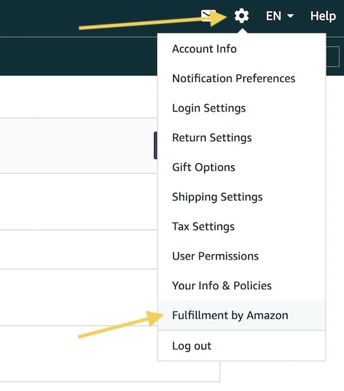 select Fulfilment by Amazon from the settings menu