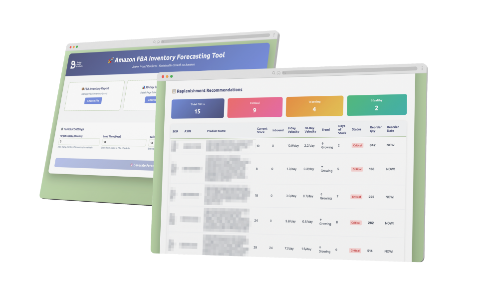 Inventory forecast tool mockup