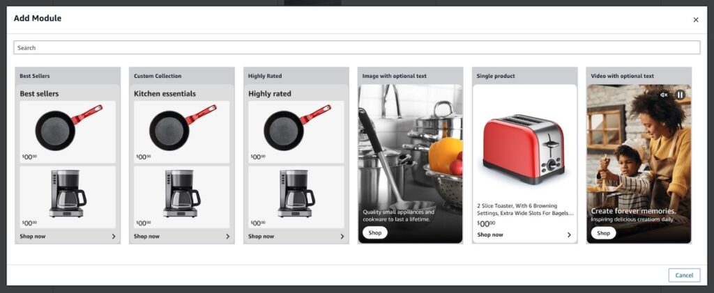 Amazon shoppable collections modules