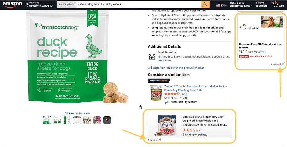 amazon ppc sponsored display ads on product display page