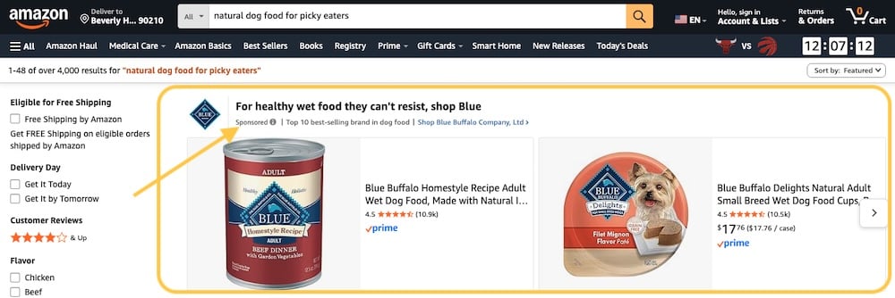 sponsored brands amazon ppc campaign example