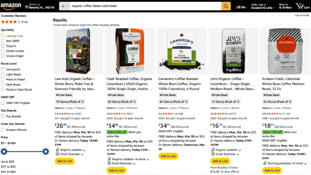 climate pledge friendly badge opens on search results page